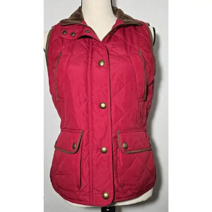 Lauren Ralph Lauren Women's Vest Quilted Square Red Pockets Zipper Front Small